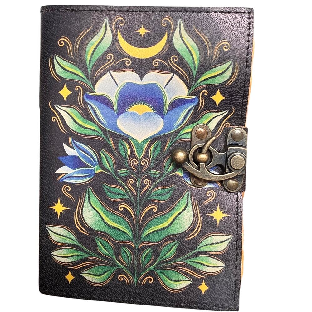 Leather Journal Diary Metal Clasp 5 x 7 Vintage Paper 200 pages Floral